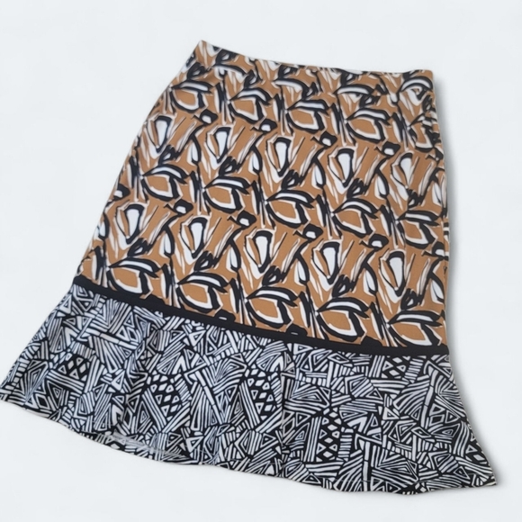 Cato Mixed PrintTan and Black Midi Skirt With Flared Hemline Size 14 / 16 - Picture 1 of 12